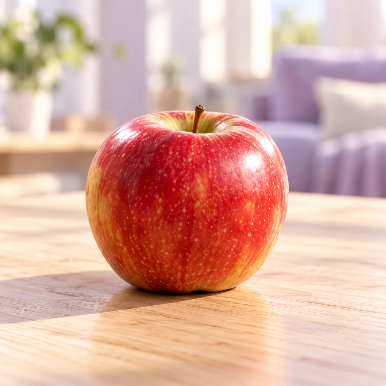 A real red apple on the table, shown as Canvas’s illustrative camera input.